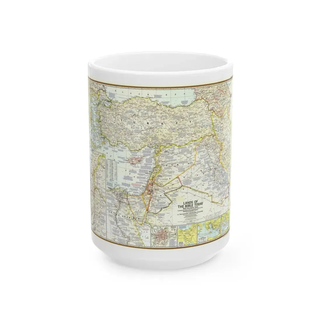 Middle East - Lands of the Bible Today (1967) (Map) White Coffee Mug 15oz - Go Mug Yourself