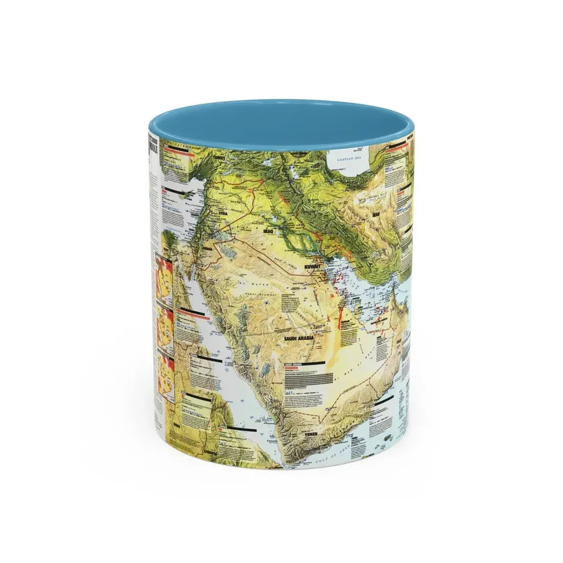 Middle East - States in Turmoil (1991) (Map) Accent Coffee Mug 11oz Light Blue - Go Mug Yourself
