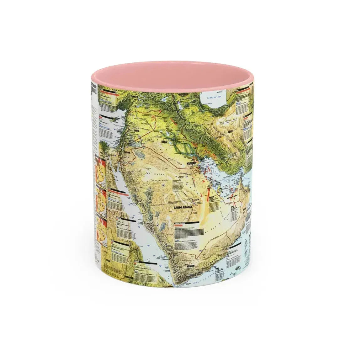 Middle East - States in Turmoil (1991) (Map) Accent Coffee Mug 11oz Pink - Go Mug Yourself
