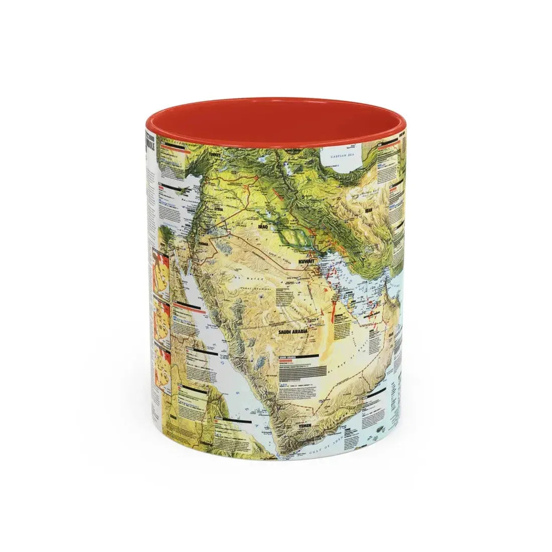 Middle East - States in Turmoil (1991) (Map) Accent Coffee Mug 11oz Red - Go Mug Yourself