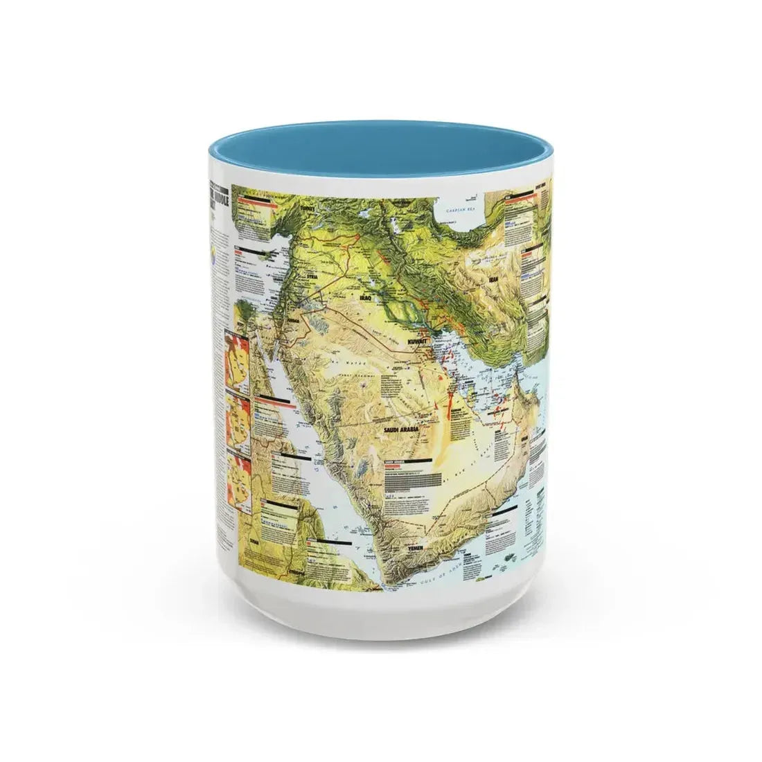 Middle East - States in Turmoil (1991) (Map) Accent Coffee Mug 15oz Light Blue - Go Mug Yourself