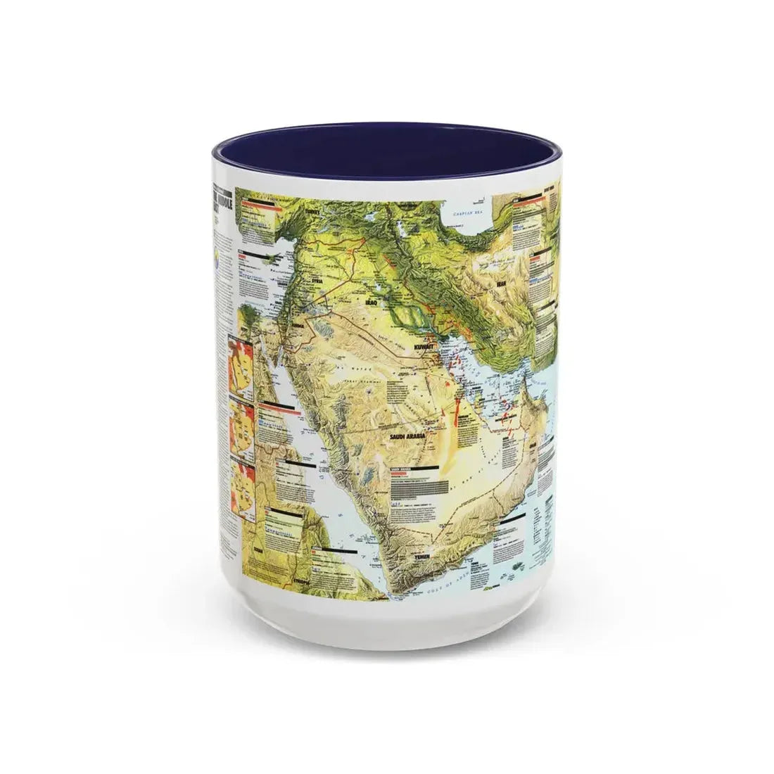 Middle East - States in Turmoil (1991) (Map) Accent Coffee Mug 15oz Navy - Go Mug Yourself