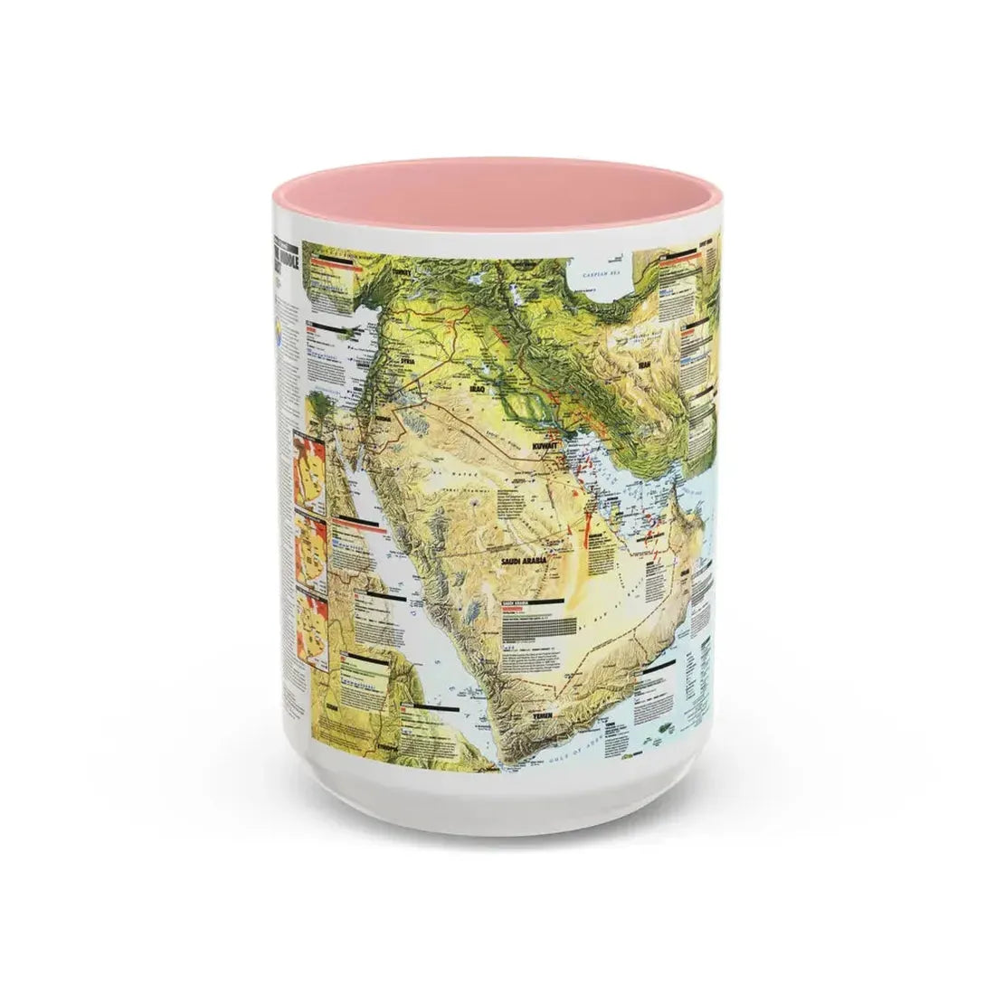 Middle East - States in Turmoil (1991) (Map) Accent Coffee Mug 15oz Pink - Go Mug Yourself