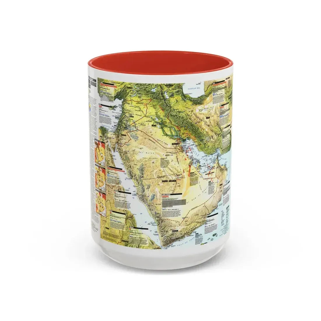 Middle East - States in Turmoil (1991) (Map) Accent Coffee Mug 15oz Red - Go Mug Yourself
