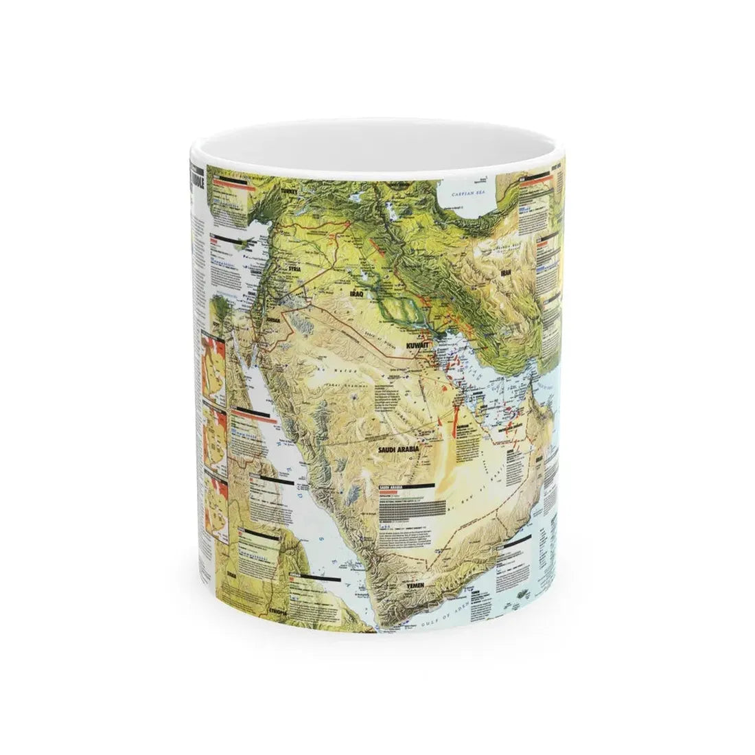 Middle East - States in Turmoil (1991) (Map) White Coffee Mug 11oz - Go Mug Yourself