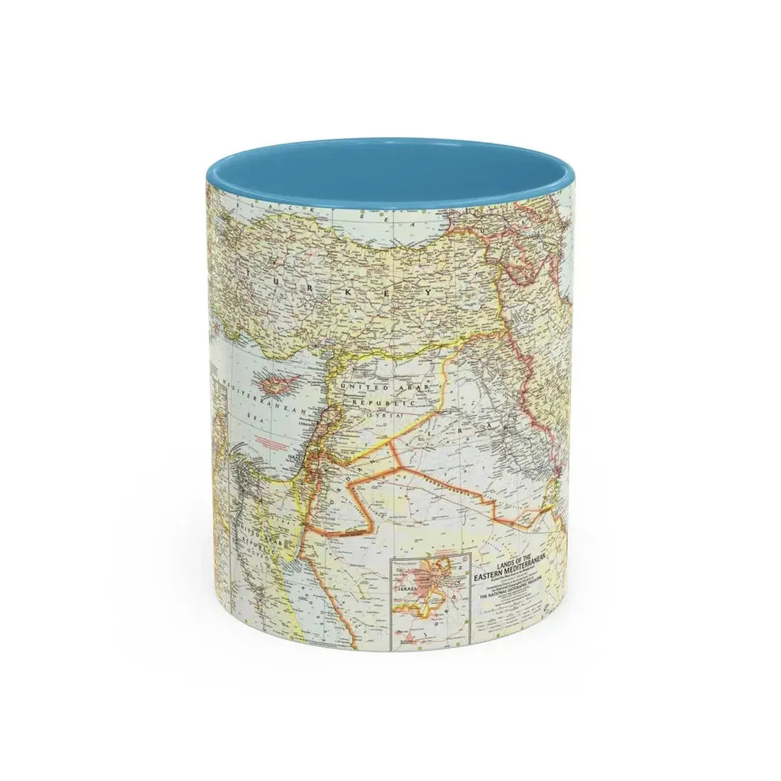 Middle East - The Eastern Mediterranean (1959) (Map) Accent Coffee Mug 11oz Light Blue - Go Mug Yourself