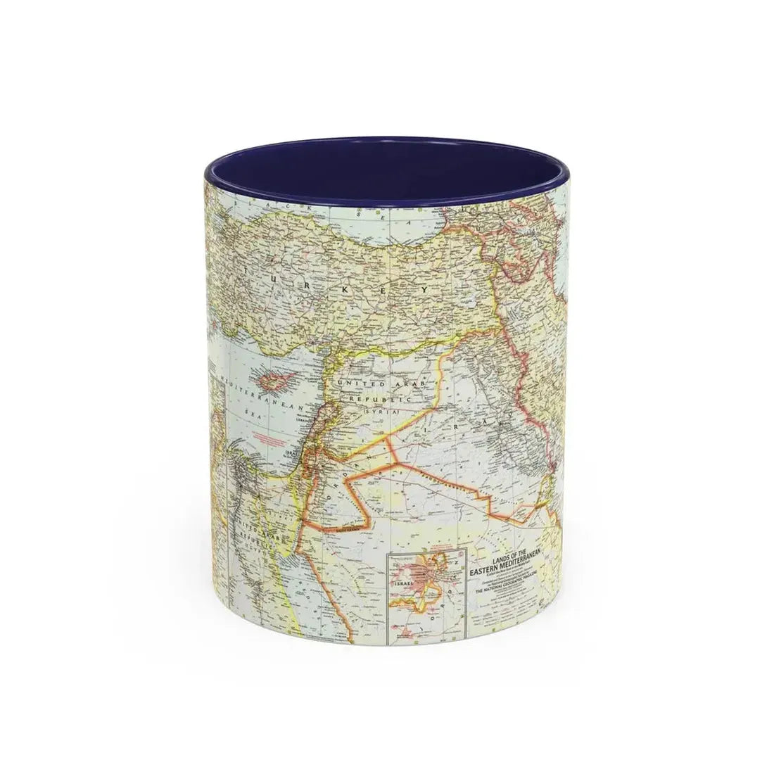 Middle East - The Eastern Mediterranean (1959) (Map) Accent Coffee Mug 11oz Navy - Go Mug Yourself