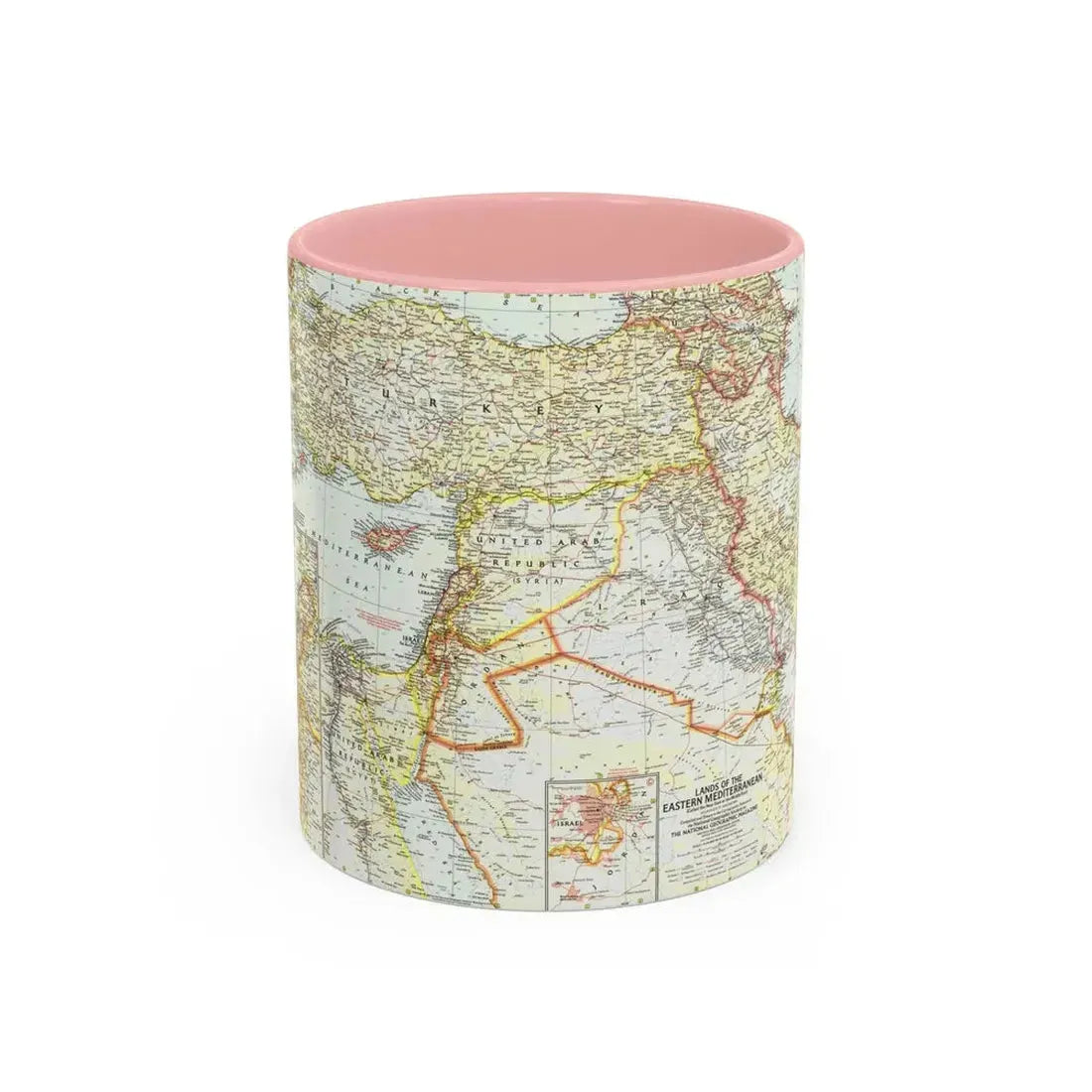 Middle East - The Eastern Mediterranean (1959) (Map) Accent Coffee Mug 11oz Pink - Go Mug Yourself