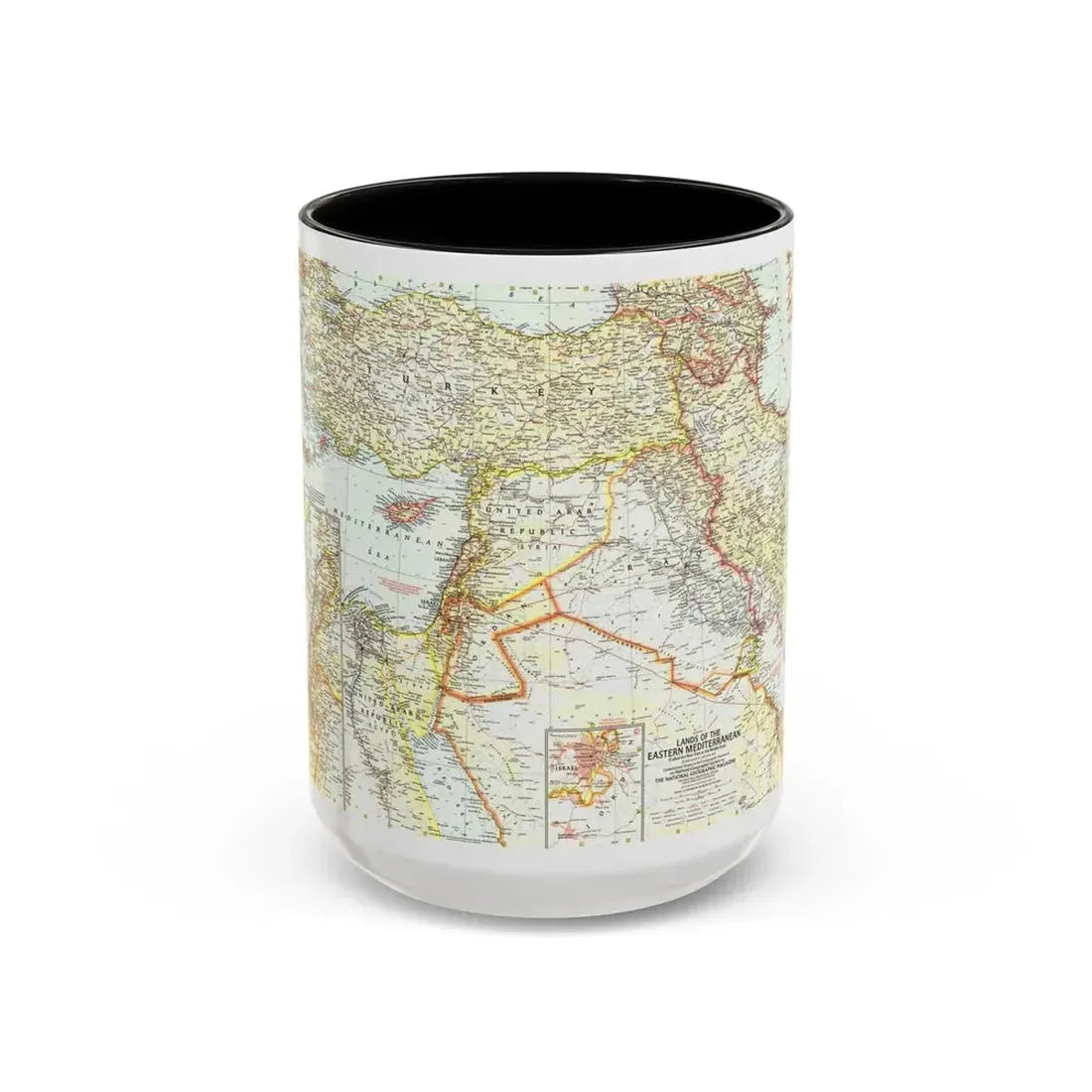 Middle East - The Eastern Mediterranean (1959) (Map) Accent Coffee Mug 15oz Black - Go Mug Yourself