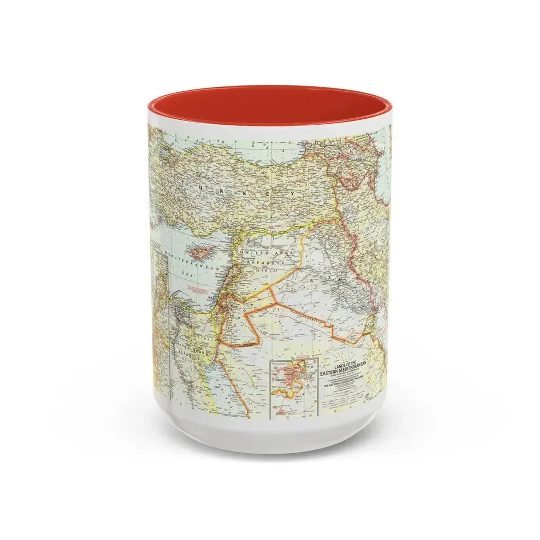 Middle East - The Eastern Mediterranean (1959) (Map) Accent Coffee Mug 15oz Red - Go Mug Yourself