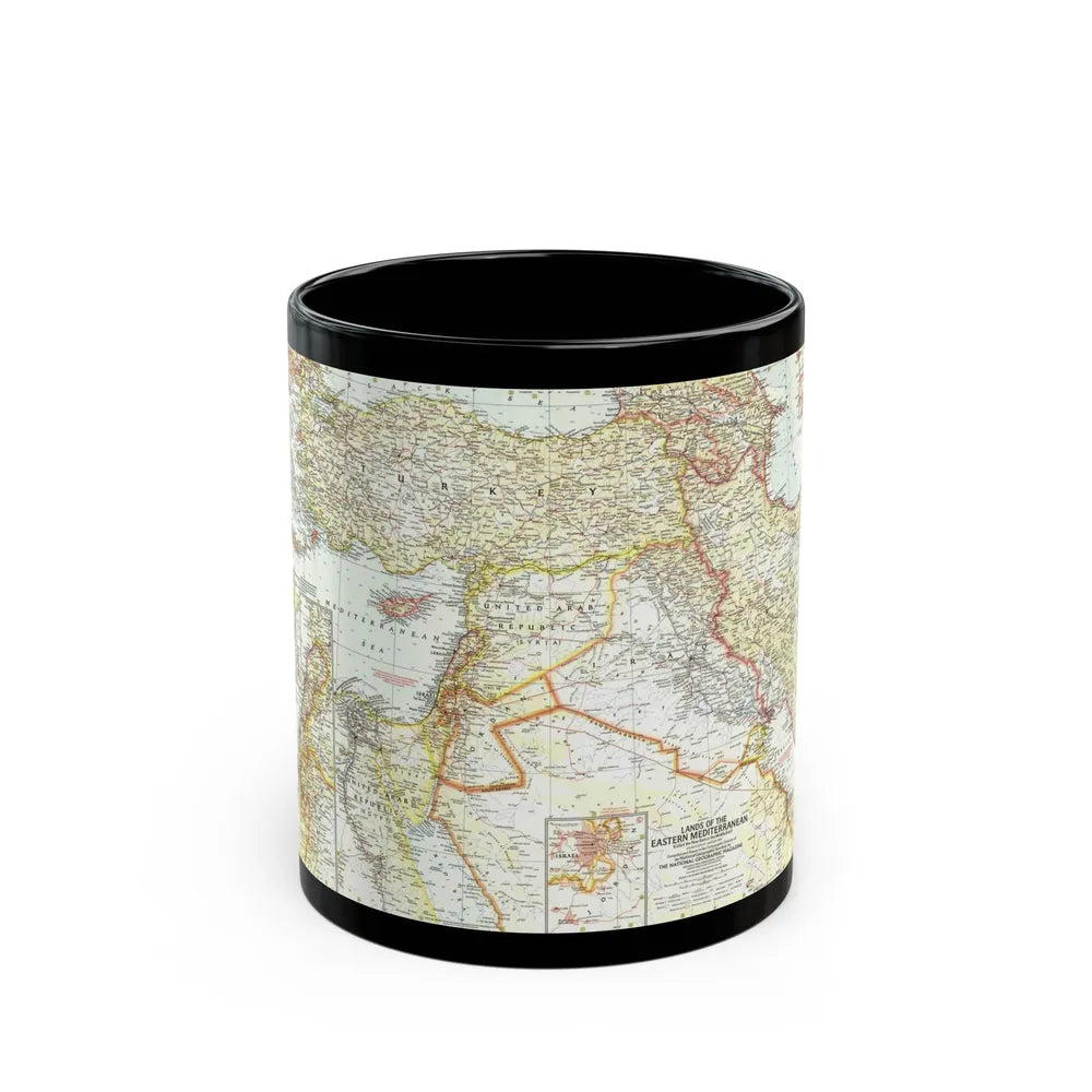 Middle East - The Eastern Mediterranean (1959) (Map) Black Coffee Mug-11oz-Go Mug Yourself