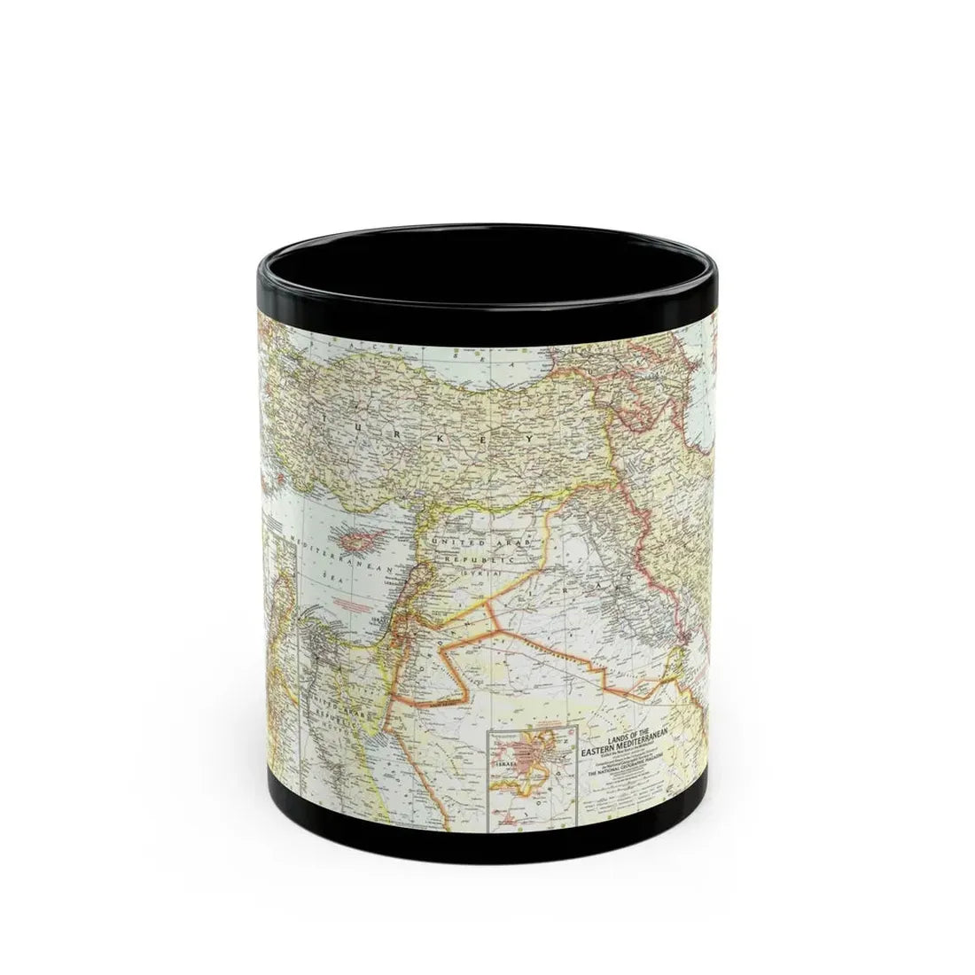 Middle East - The Eastern Mediterranean (1959) (Map) Black Coffee Mug 11oz - Go Mug Yourself