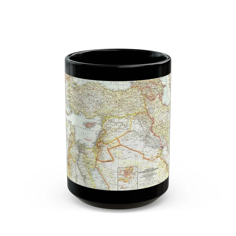 Middle East - The Eastern Mediterranean (1959) (Map) Black Coffee Mug-15oz-Go Mug Yourself