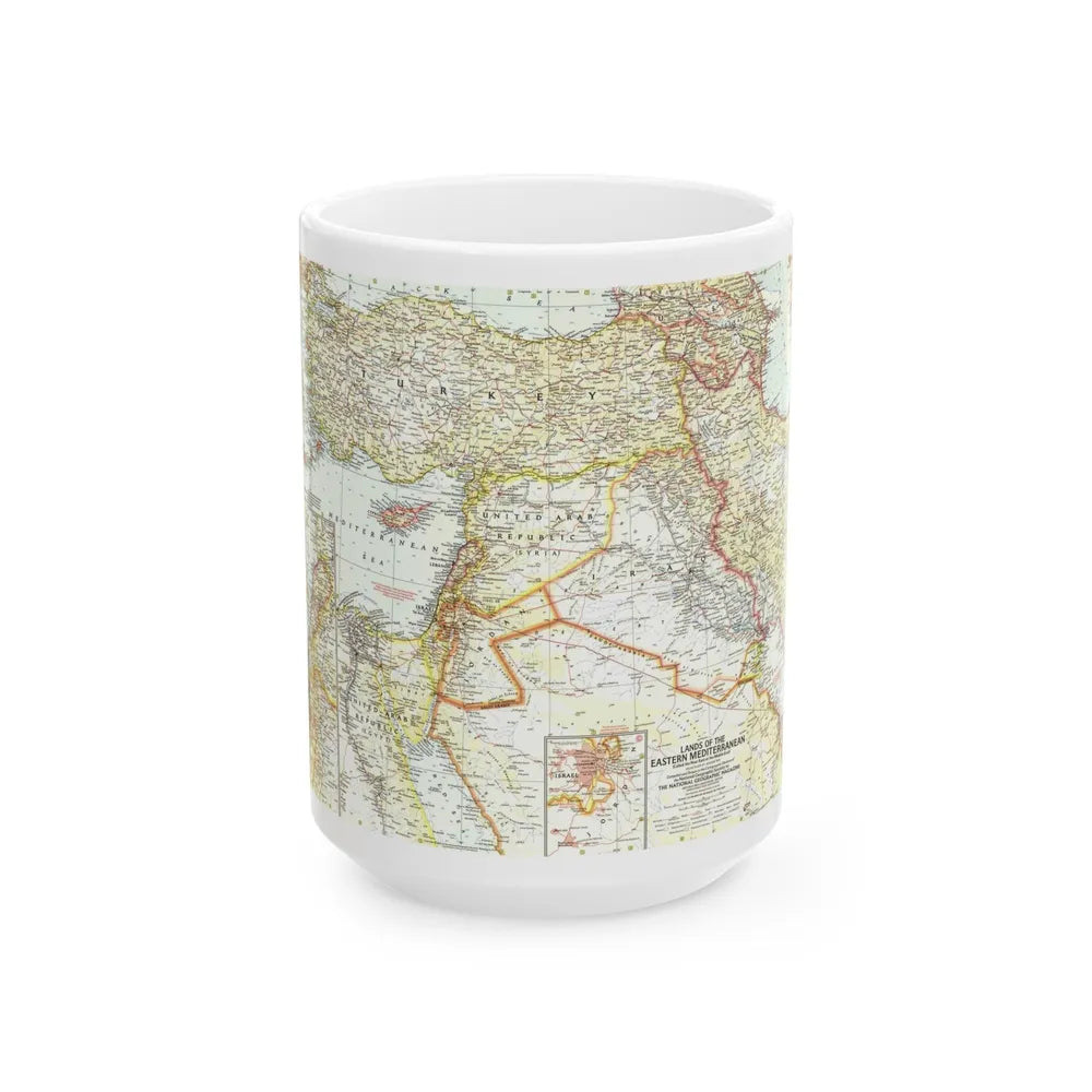 Middle East - The Eastern Mediterranean (1959) (Map) White Coffee Mug-15oz-Go Mug Yourself