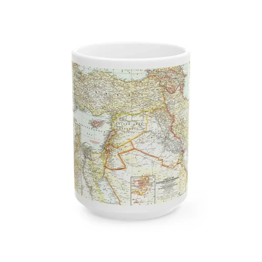 Middle East - The Eastern Mediterranean (1959) (Map) White Coffee Mug 15oz - Go Mug Yourself
