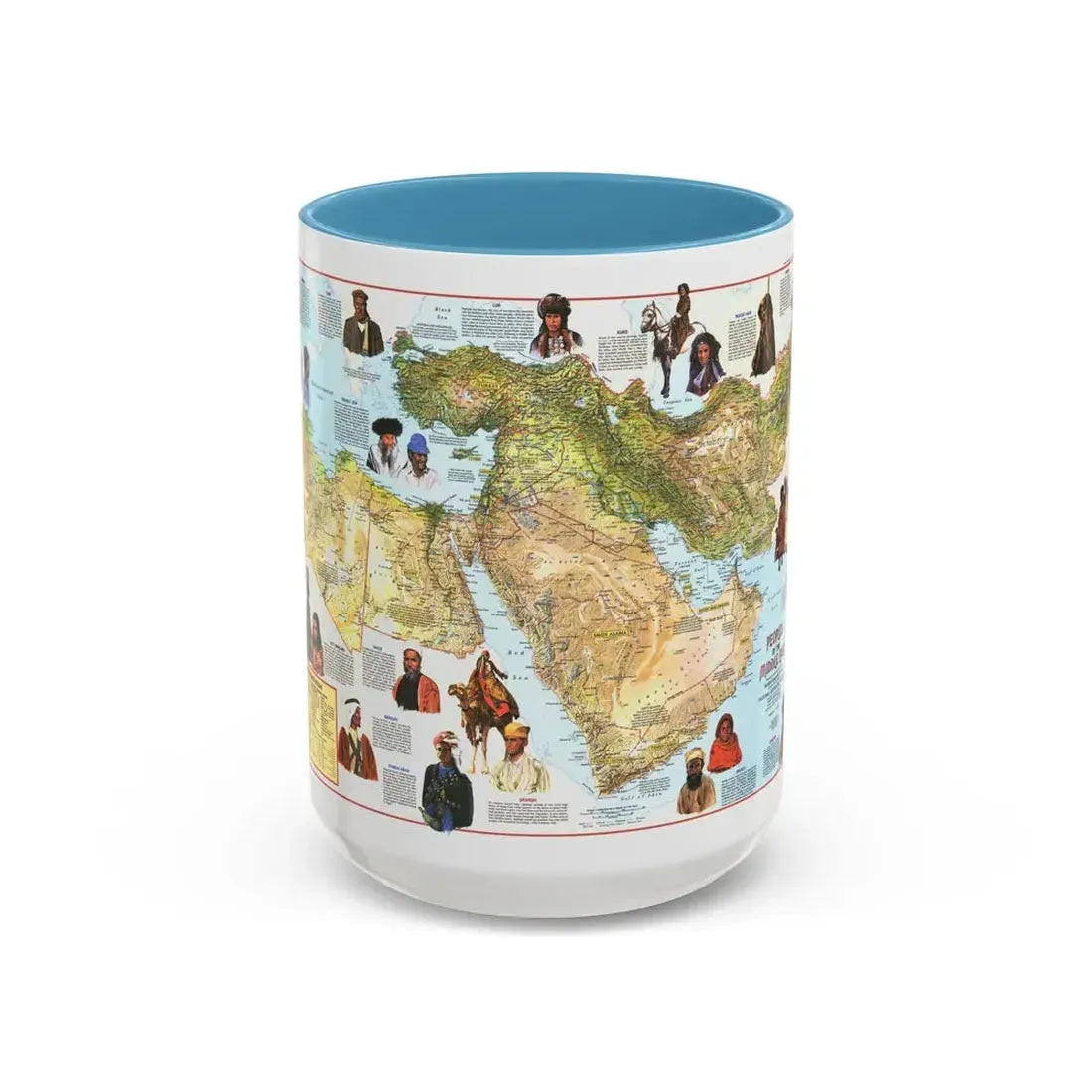 Middle East - The Peoples 1 (1972) (Map) Accent Coffee Mug 15oz Light Blue - Go Mug Yourself