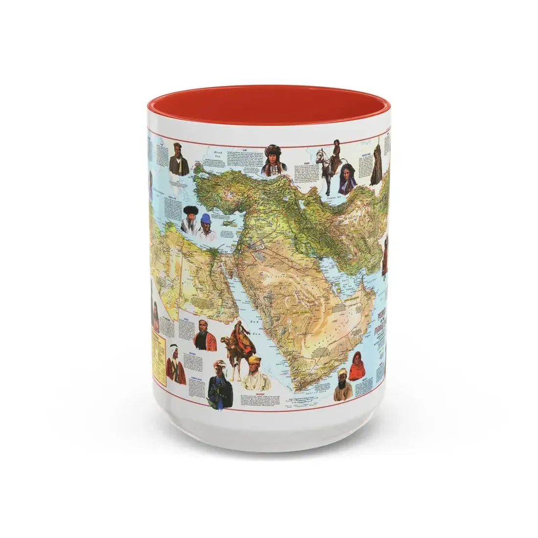 Middle East - The Peoples 1 (1972) (Map) Accent Coffee Mug 15oz Red - Go Mug Yourself