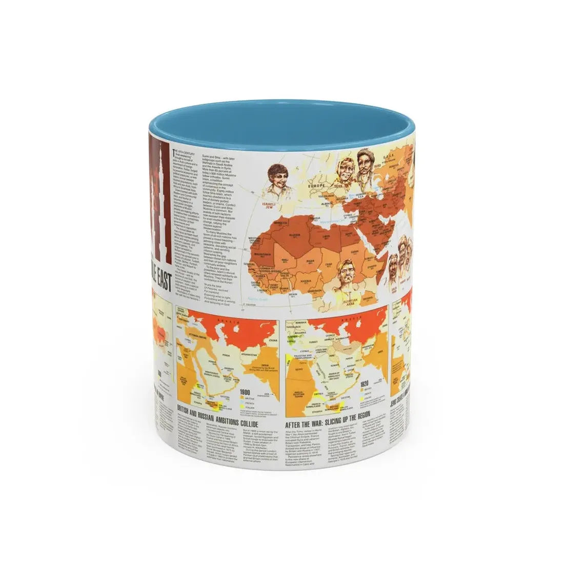 Middle East - Two Centuries of Conflict (1980) (Map) Accent Coffee Mug 11oz Light Blue - Go Mug Yourself