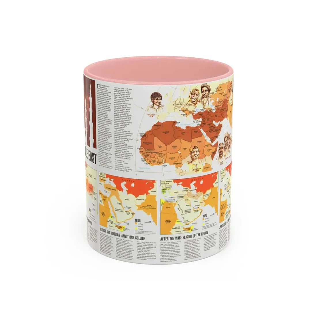 Middle East - Two Centuries of Conflict (1980) (Map) Accent Coffee Mug 11oz Pink - Go Mug Yourself