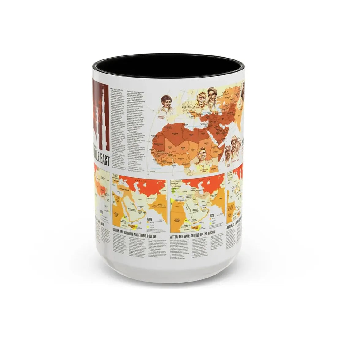 Middle East - Two Centuries of Conflict (1980) (Map) Accent Coffee Mug 15oz Black - Go Mug Yourself