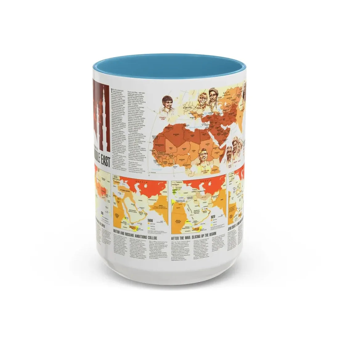 Middle East - Two Centuries of Conflict (1980) (Map) Accent Coffee Mug 15oz Light Blue - Go Mug Yourself