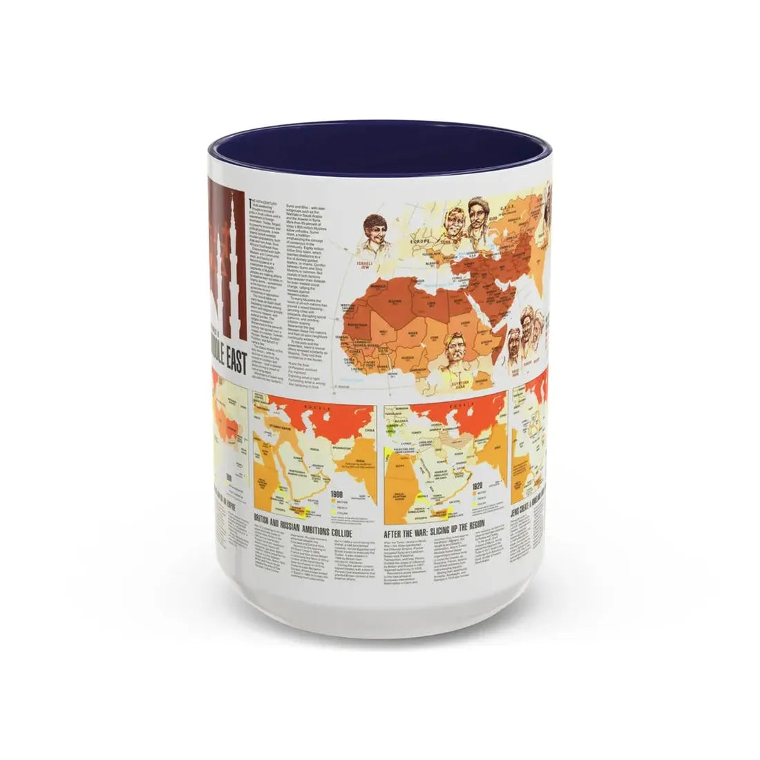 Middle East - Two Centuries of Conflict (1980) (Map) Accent Coffee Mug 15oz Navy - Go Mug Yourself