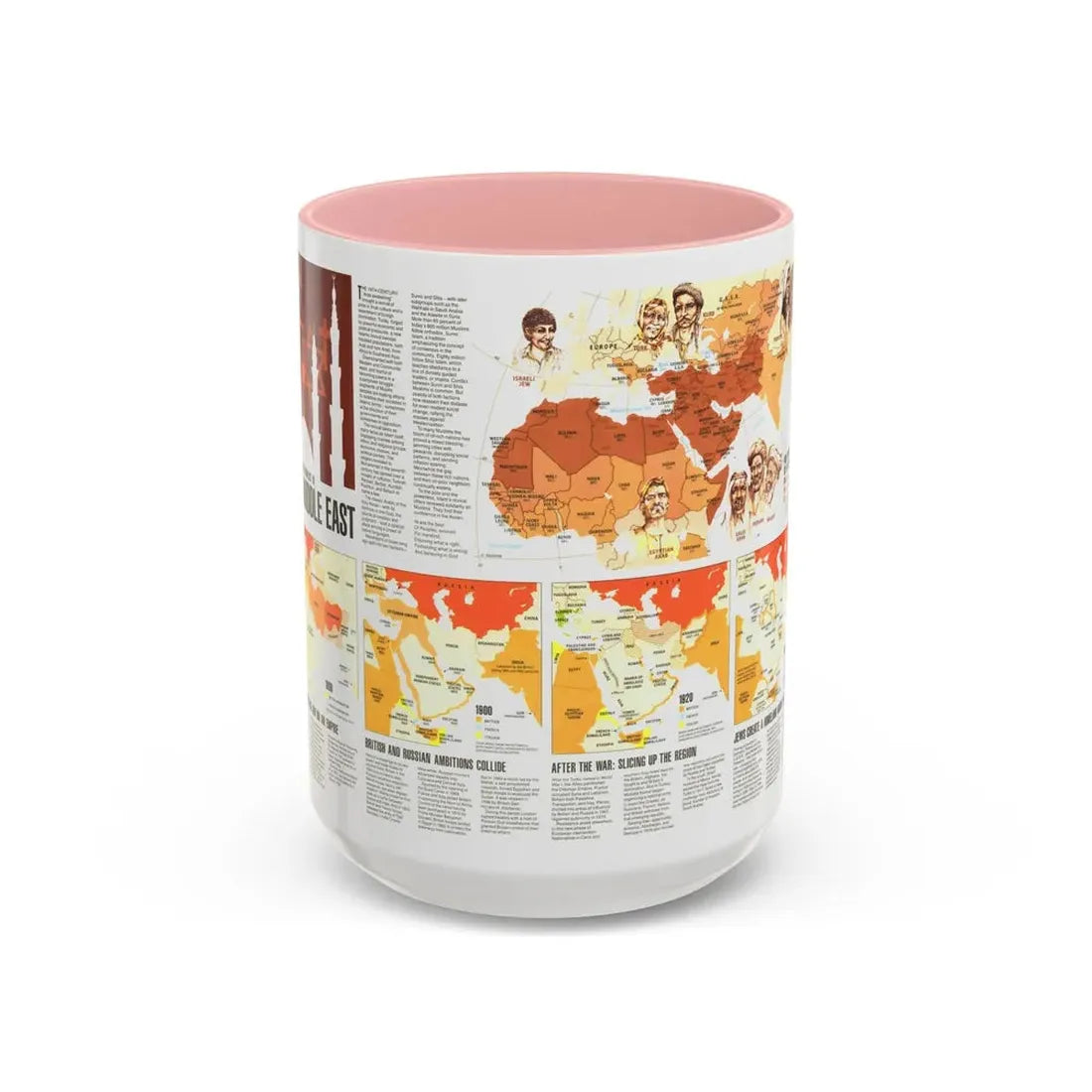 Middle East - Two Centuries of Conflict (1980) (Map) Accent Coffee Mug 15oz Pink - Go Mug Yourself