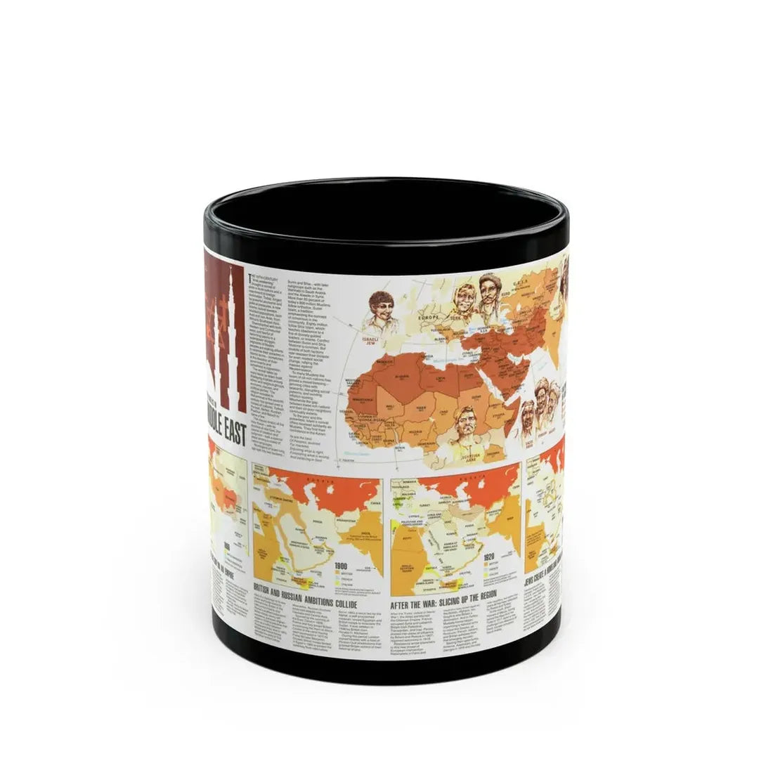 Middle East - Two Centuries of Conflict (1980) (Map) Black Coffee Mug 11oz - Go Mug Yourself