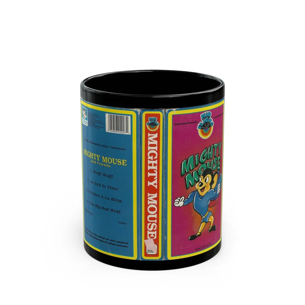 MIGHTY MOUSE AND FRIENDS KID FLICKS (VHS COVER) - Black Coffee Mug-11oz-Go Mug Yourself