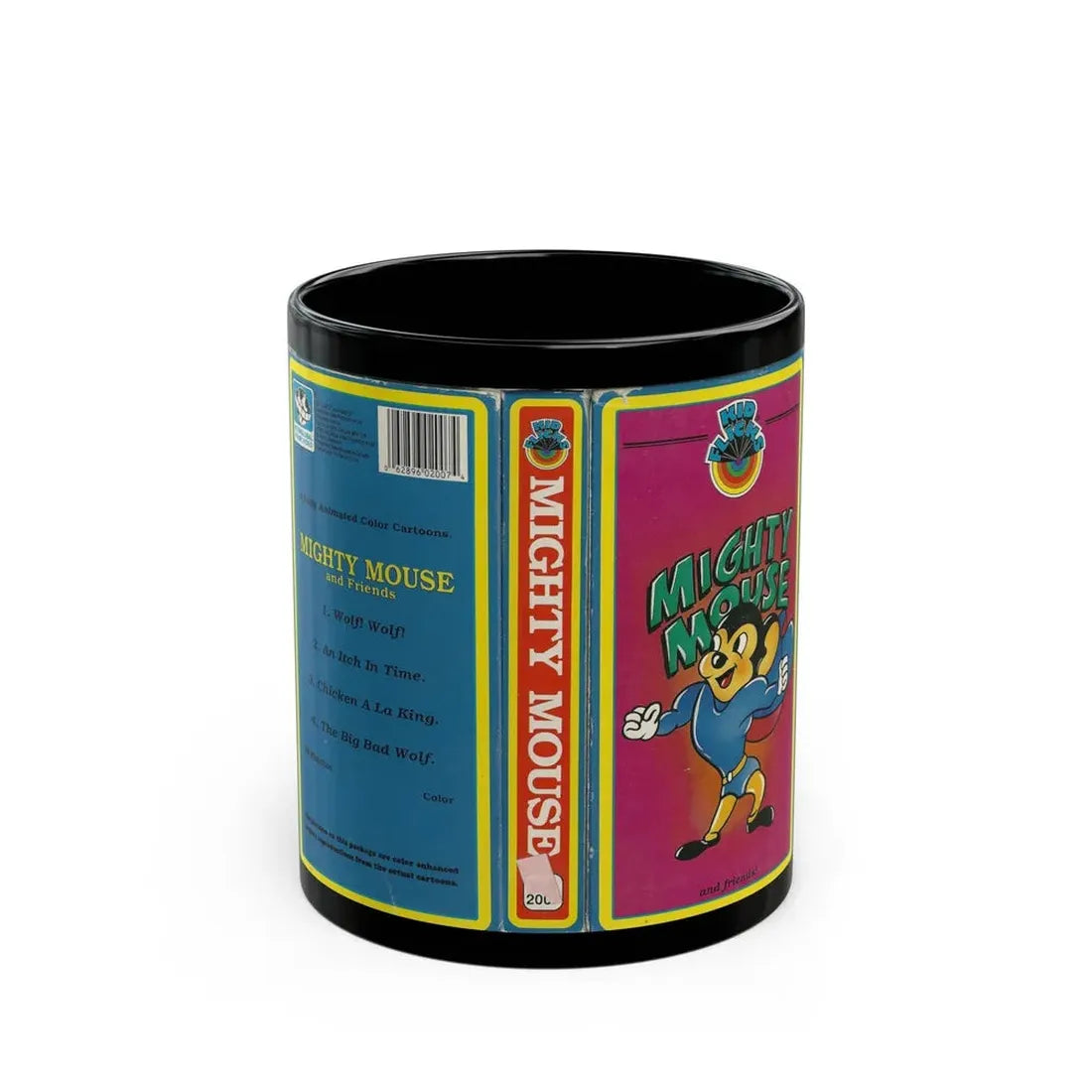 MIGHTY MOUSE AND FRIENDS KID FLICKS (VHS COVER) - Black Coffee Mug 11oz - Go Mug Yourself