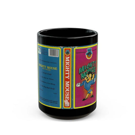 MIGHTY MOUSE AND FRIENDS KID FLICKS (VHS COVER) - Black Coffee Mug-15oz-Go Mug Yourself