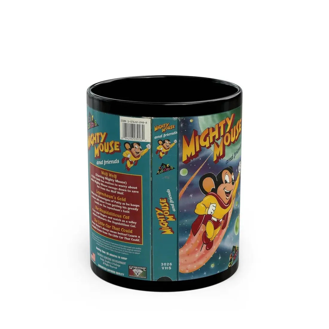 MIGHTY MOUSE AND FRIENDS (VHS COVER) - Black Coffee Mug 11oz - Go Mug Yourself