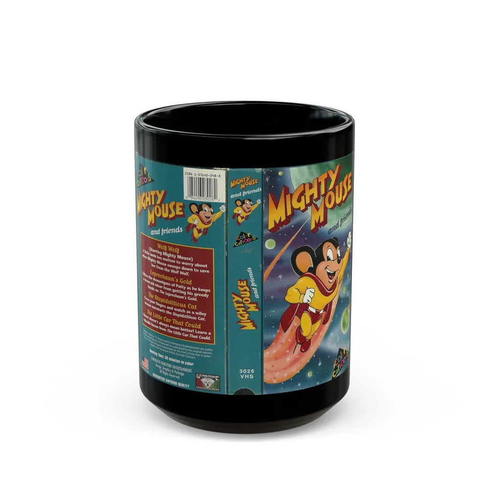 MIGHTY MOUSE AND FRIENDS (VHS COVER) - Black Coffee Mug-15oz-Go Mug Yourself