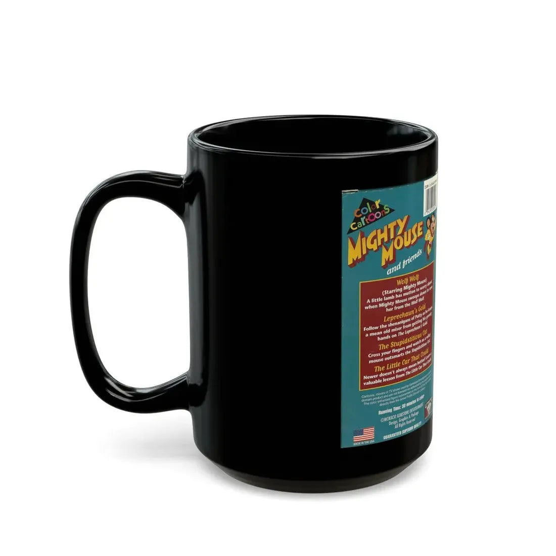 MIGHTY MOUSE AND FRIENDS (VHS COVER) - Black Coffee Mug - Go Mug Yourself