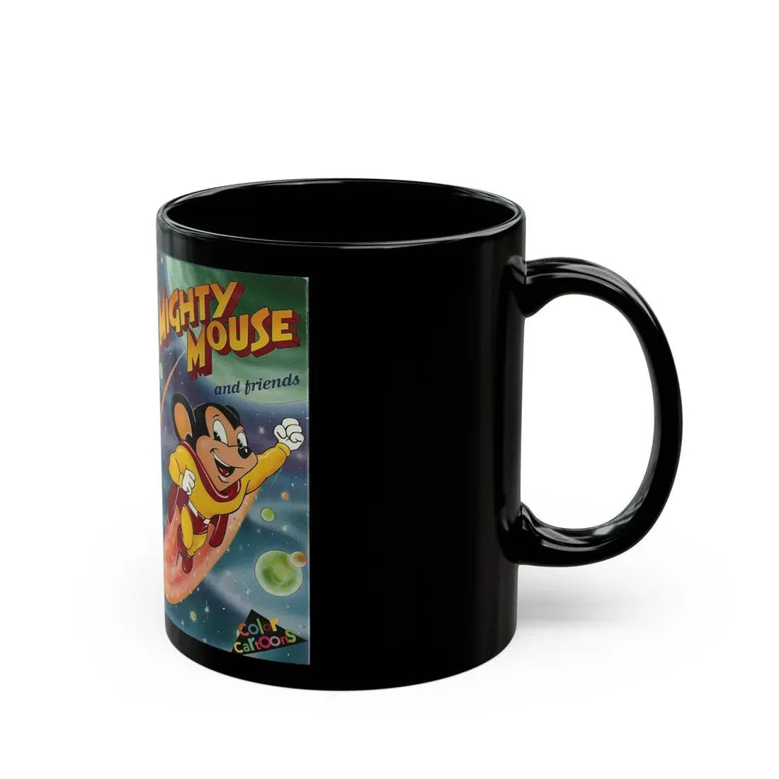 MIGHTY MOUSE AND FRIENDS (VHS COVER) - Black Coffee Mug - Go Mug Yourself