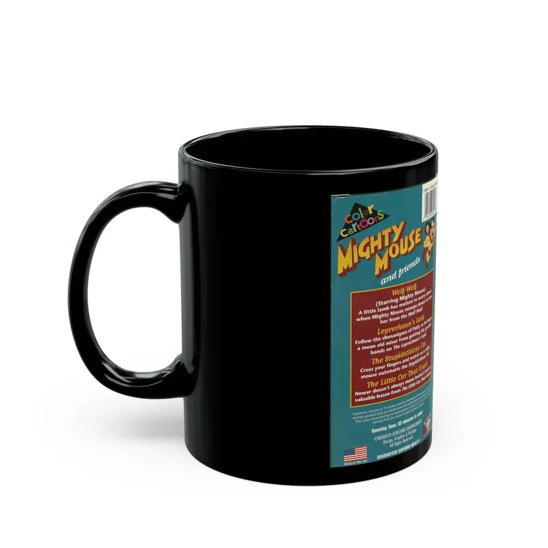 MIGHTY MOUSE AND FRIENDS (VHS COVER) - Black Coffee Mug - Go Mug Yourself