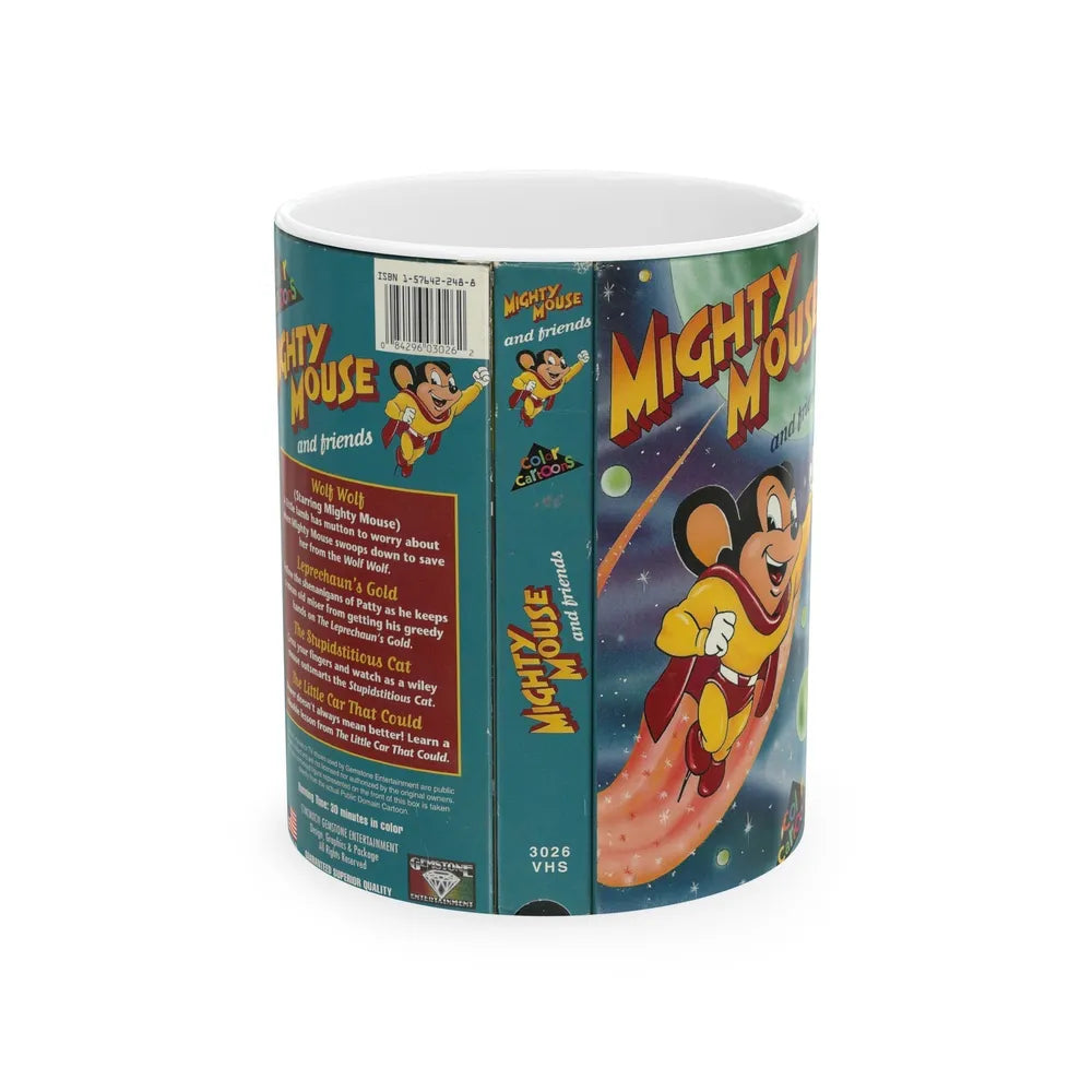 MIGHTY MOUSE AND FRIENDS (VHS COVER) - White Coffee Mug-11oz-Go Mug Yourself