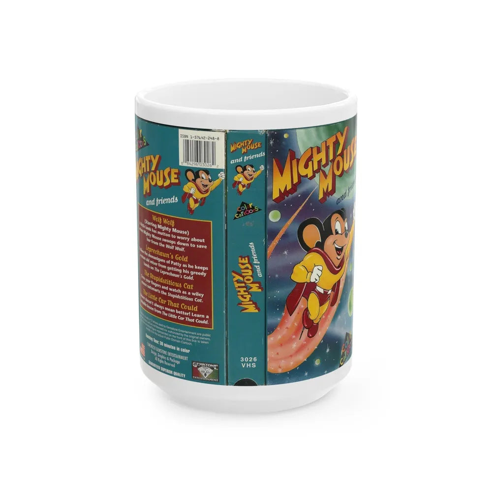 MIGHTY MOUSE AND FRIENDS (VHS COVER) - White Coffee Mug-15oz-Go Mug Yourself