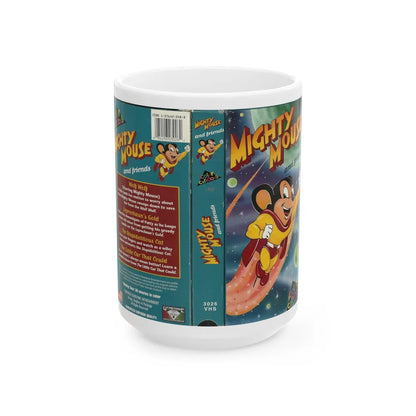 MIGHTY MOUSE AND FRIENDS (VHS COVER) - White Coffee Mug-15oz-Go Mug Yourself