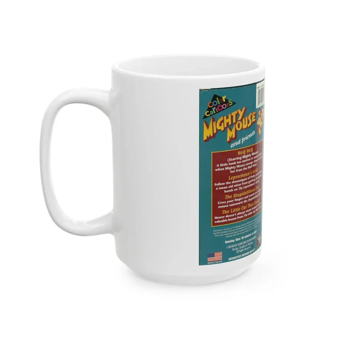 MIGHTY MOUSE AND FRIENDS (VHS COVER) - White Coffee Mug - Go Mug Yourself