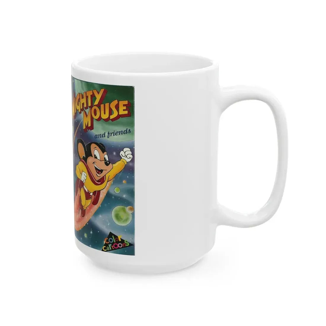 MIGHTY MOUSE AND FRIENDS (VHS COVER) - White Coffee Mug - Go Mug Yourself