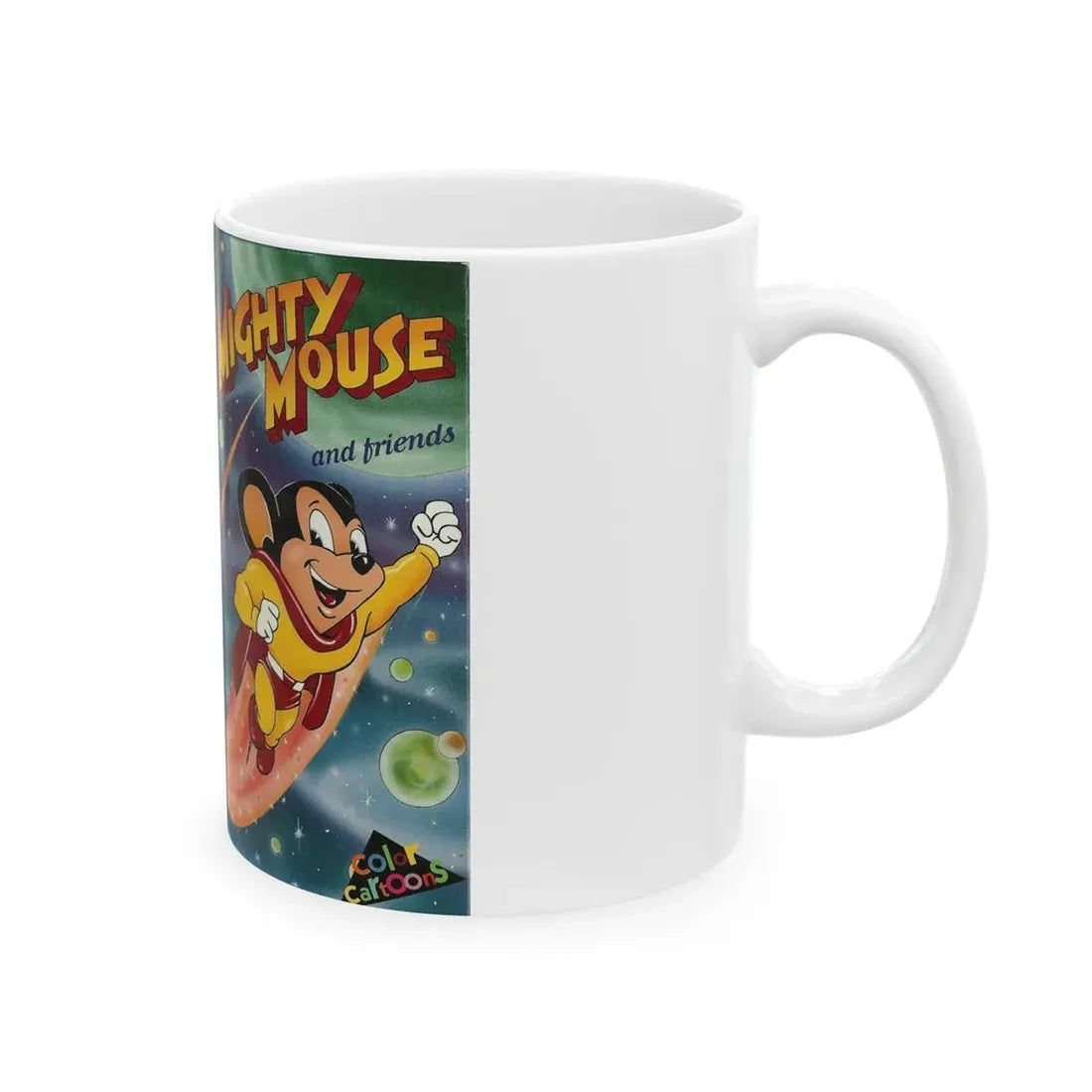 MIGHTY MOUSE AND FRIENDS (VHS COVER) - White Coffee Mug - Go Mug Yourself