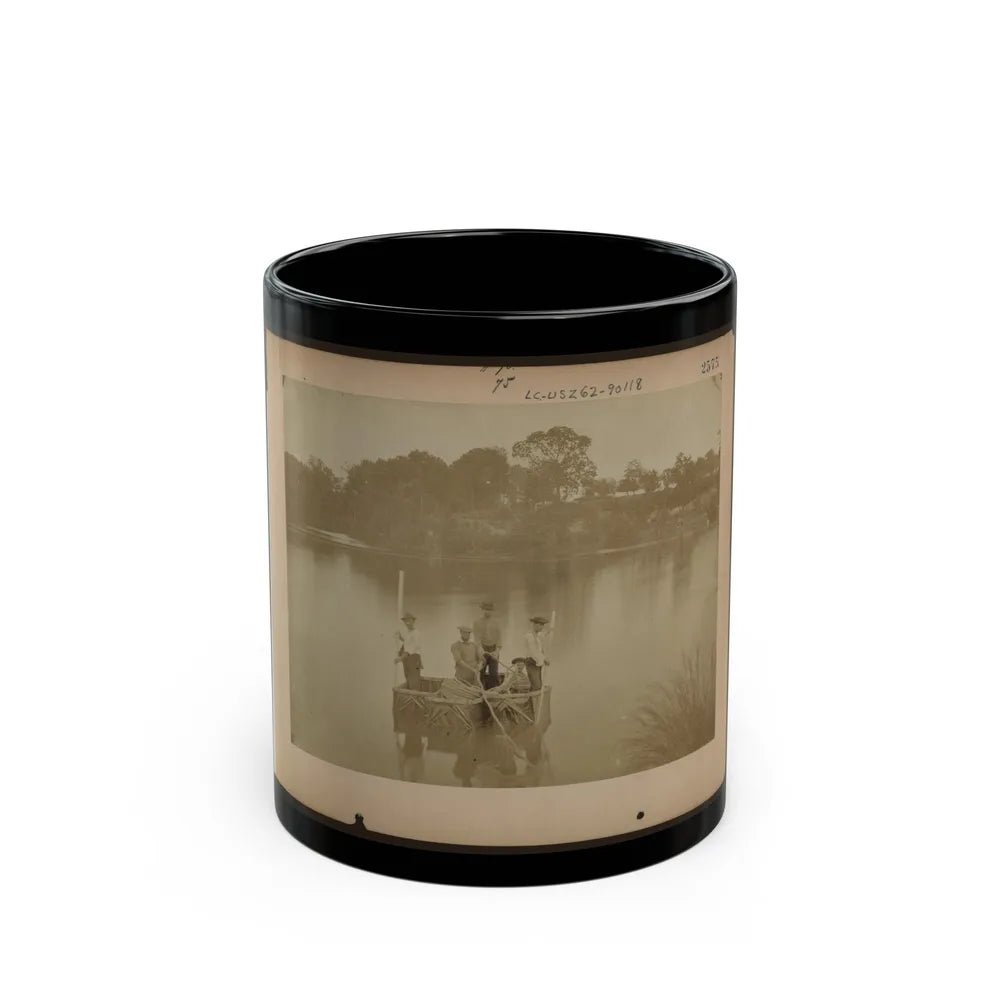 Military Construction In Northern Virginia Five Men In Three Blanket Boats Strapped Together On The Potomac River (U.S. Civil War) Black Coffee Mug-11oz-Go Mug Yourself