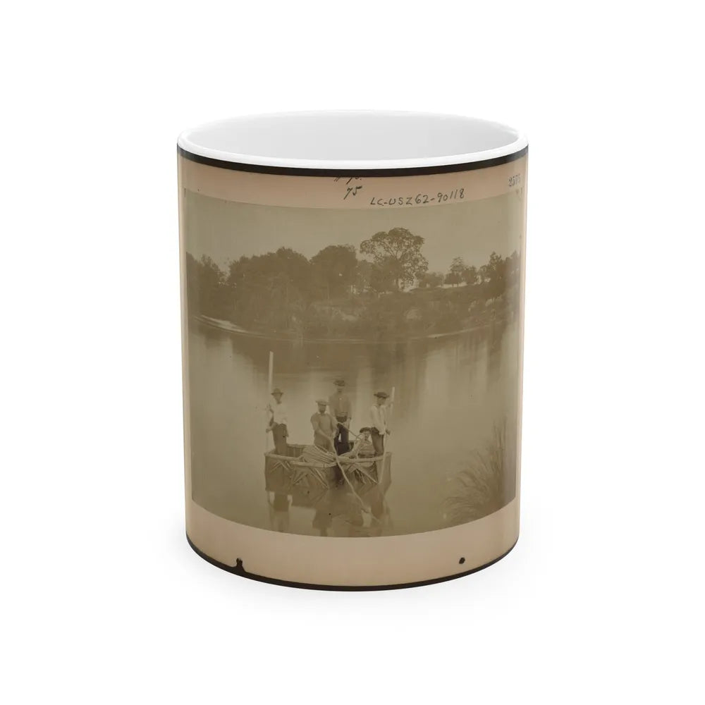 Military Construction In Northern Virginia Five Men In Three Blanket Boats Strapped Together On The Potomac River (U.S. Civil War) White Coffee Mug-11oz-Go Mug Yourself