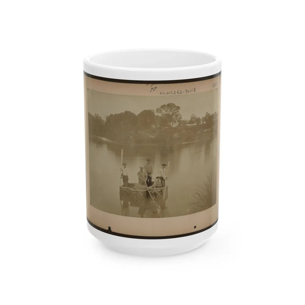 Military Construction In Northern Virginia Five Men In Three Blanket Boats Strapped Together On The Potomac River (U.S. Civil War) White Coffee Mug-15oz-Go Mug Yourself