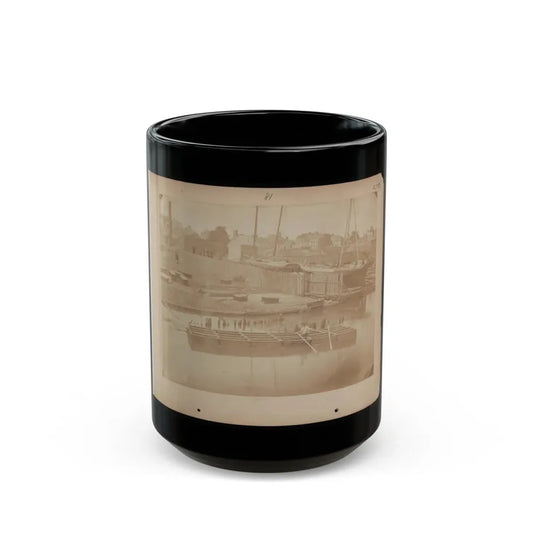 Military Construction In Northern Virginia  Man Rowing Raft Of Blanket Boats On The Potomac River (U.S. Civil War) Black Coffee Mug 15oz - Go Mug Yourself