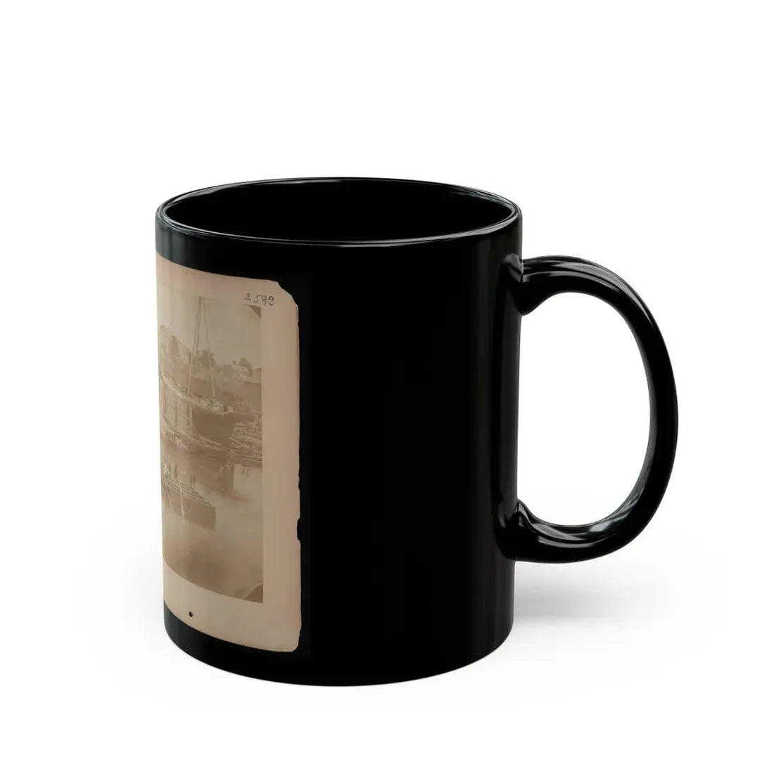 Military Construction In Northern Virginia  Man Rowing Raft Of Blanket Boats On The Potomac River (U.S. Civil War) Black Coffee Mug - Go Mug Yourself