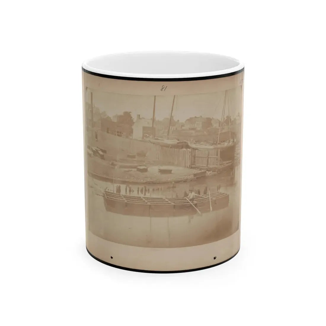 Military Construction In Northern Virginia  Man Rowing Raft Of Blanket Boats On The Potomac River (U.S. Civil War) White Coffee Mug 11oz - Go Mug Yourself