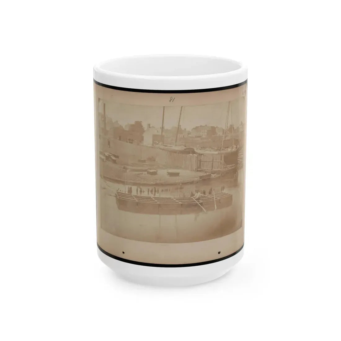 Military Construction In Northern Virginia  Man Rowing Raft Of Blanket Boats On The Potomac River (U.S. Civil War) White Coffee Mug 15oz - Go Mug Yourself