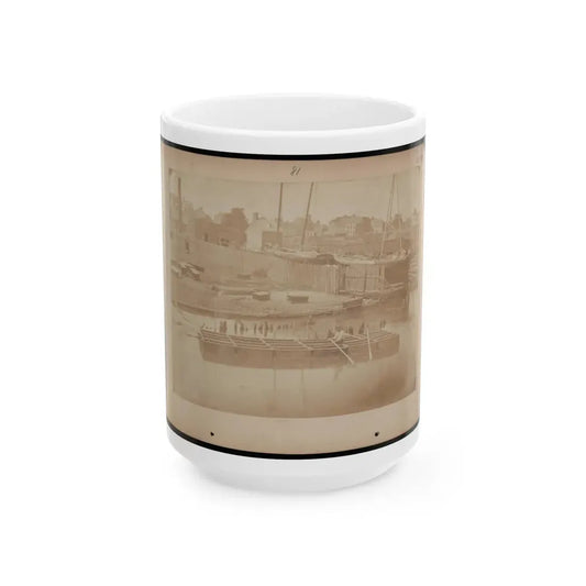 Military Construction In Northern Virginia  Man Rowing Raft Of Blanket Boats On The Potomac River (U.S. Civil War) White Coffee Mug 15oz - Go Mug Yourself